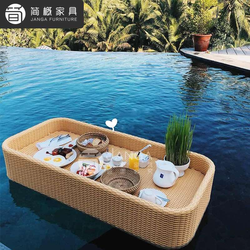 休闲别墅泳池水上漂浮托盘网红民宿餐盘早餐酒店下午茶藤编篮子