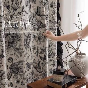 绮梦花园法式复古黑白雪尼尔提花窗帘许村花布高品质布料厂家