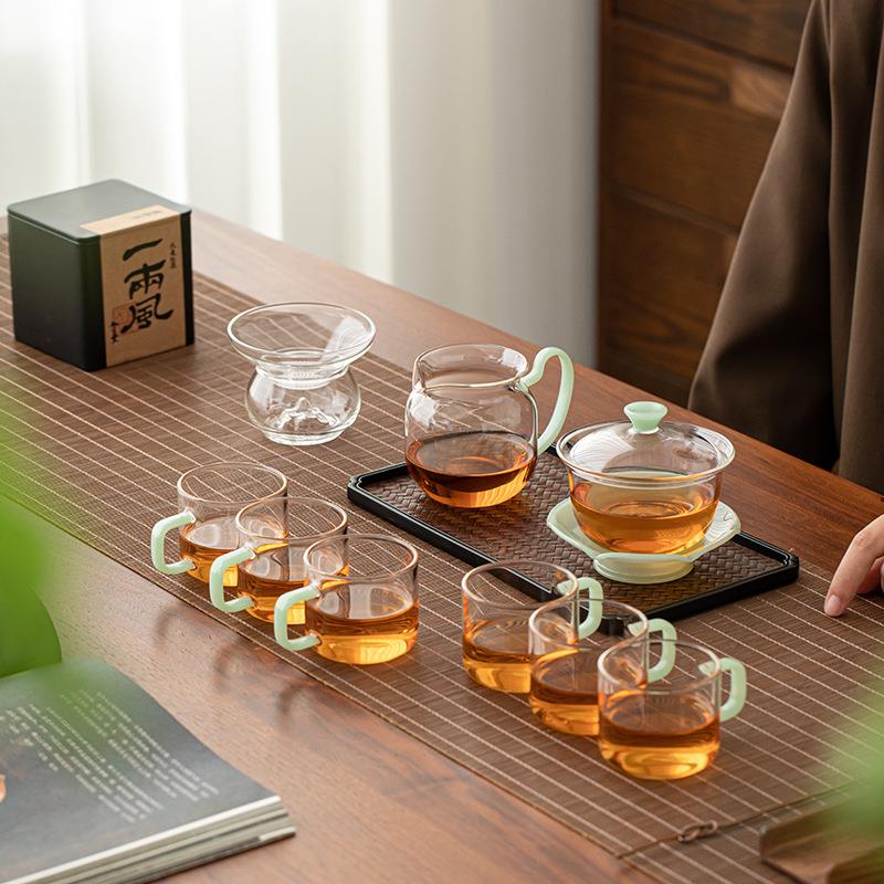 家用简约高端透明玻璃茶具套装储水茶盘茶壶盖碗茶杯整套功夫
