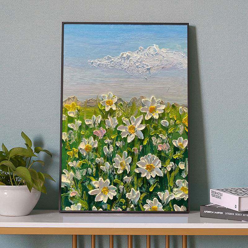 小清新手绘奶油风玄关挂画客厅装饰画花卉植物落地沙发背景肌理画