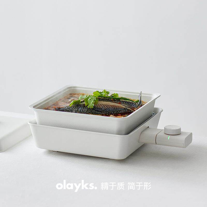 olayks立时欧莱克多功能料理锅家用涮一体烤蒸煮煎炒炖鸳鸯电火锅