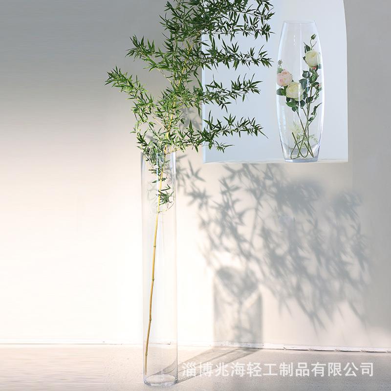 超大号落地直桶玻璃花瓶酒店大堂装饰婚庆路引软装样板间摆件1米2