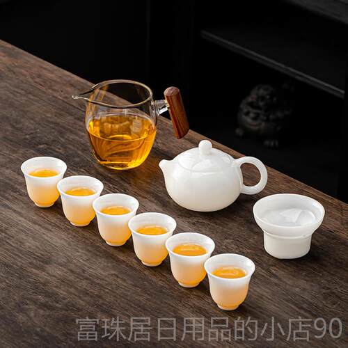 高档甜白冰种羊脂套玉瓷功夫茶具装2025新家办公款室高用档盖碗茶