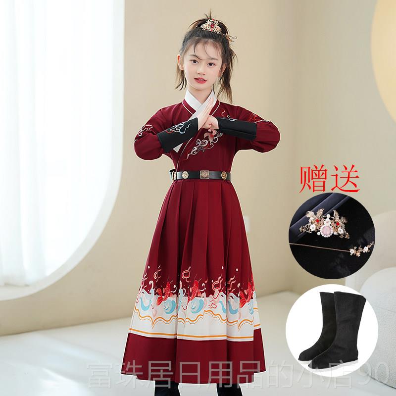 高档童汉服女童花木兰演服秀武侠古装飞表鱼服女锦走衣卫儿童春秋图片