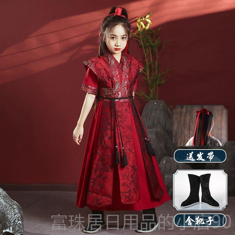高档女童花木兰服装儿童汉服夏季短袖国风女剑中客c侠s将军古装演图片