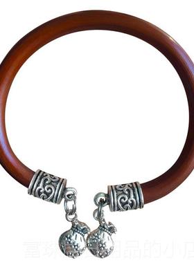 高档西风天然正鸡血藤品手镯女吊坠款男藏银藏铃铛镯情侣民族木质