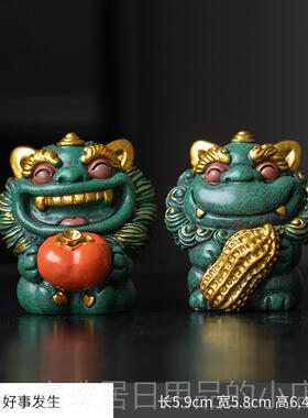 高档国潮醒狮摆件好柿发生礼品盒装创意摆件客厅装桌面饰乔迁日礼