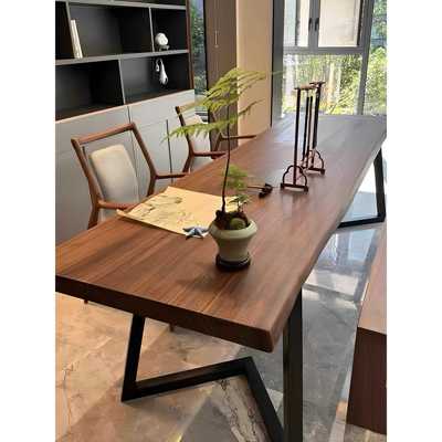 高档南公美胡桃奥坎实木木板茶大桌办桌黑原木色整块