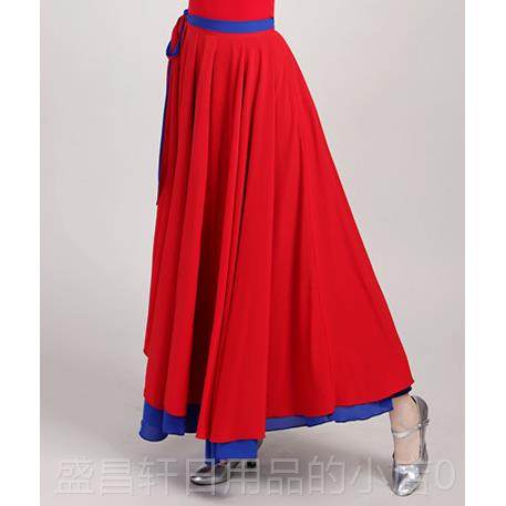 高档舞服装双层表练习裙师蒙古族舞蹈裙表演服大摆蹈裙广场舞蹈演