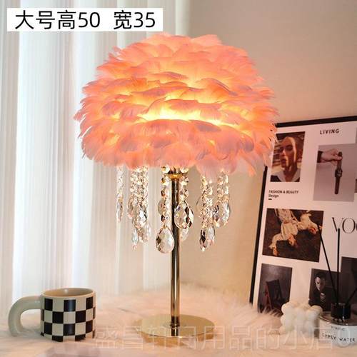 高档羽毛水台灯卧室ins女少浪漫温馨结婚装网红饰轻晶奢高级感床