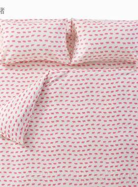 高档CNSTLE GADE竹节R棉A新疆全棉ins清新少女床单四件套 粉红猪