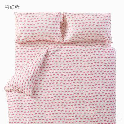 高档CNSTLE GADE竹节R棉A新疆全棉ins清新少女床单四件套 粉红猪