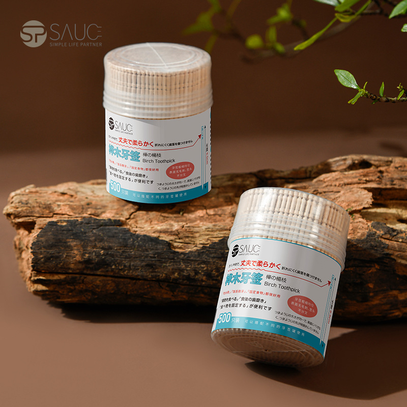 一次性桦木牙签带桶500只