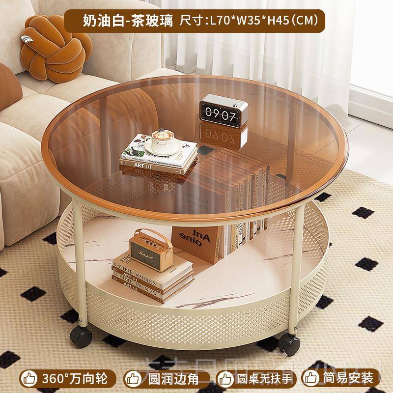 高档可钢移动沙发边小几玻璃茶几现代桌子床头侧边化边柜小户型小