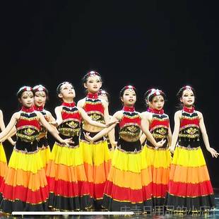 高档洗春天彝花裳乐舞蹈装服火把节彝族头饰辫子带少群儿成人舞演