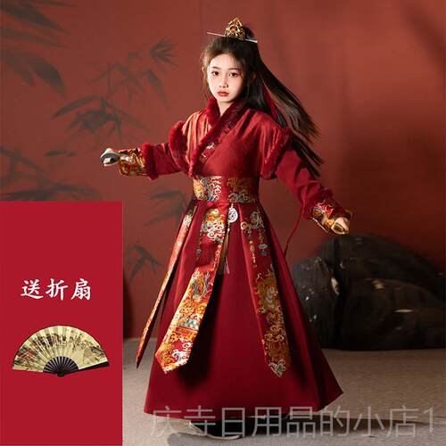 高档女童服古装武唐侠风帅气花木汉兰装儿春秋童将军飞鱼服国风演