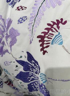 高档EAS纯Y家纺浅紫色纹斜棉四件套优花雅大气刺绣田园风外贸床品