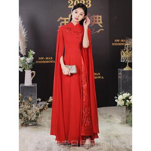 高档白旗袍晚礼服轻小众高端大奢气合裙唱演出服色主持人独唱中式