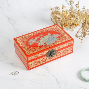 高档钿漆器盒首饰盒铜丝镶嵌复古首饰收盒平遥螺漆器结婚礼纳物带