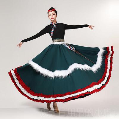 高档新款原藏族舞蹈创演出身服装女民族服饰广场半大摆舞裙艺考练