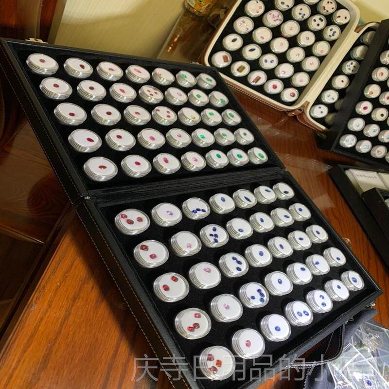 高档60只旋转盖圆盒透珠宝裸石彩宝钻链戒收纳面盒文玩珠子明拉皮