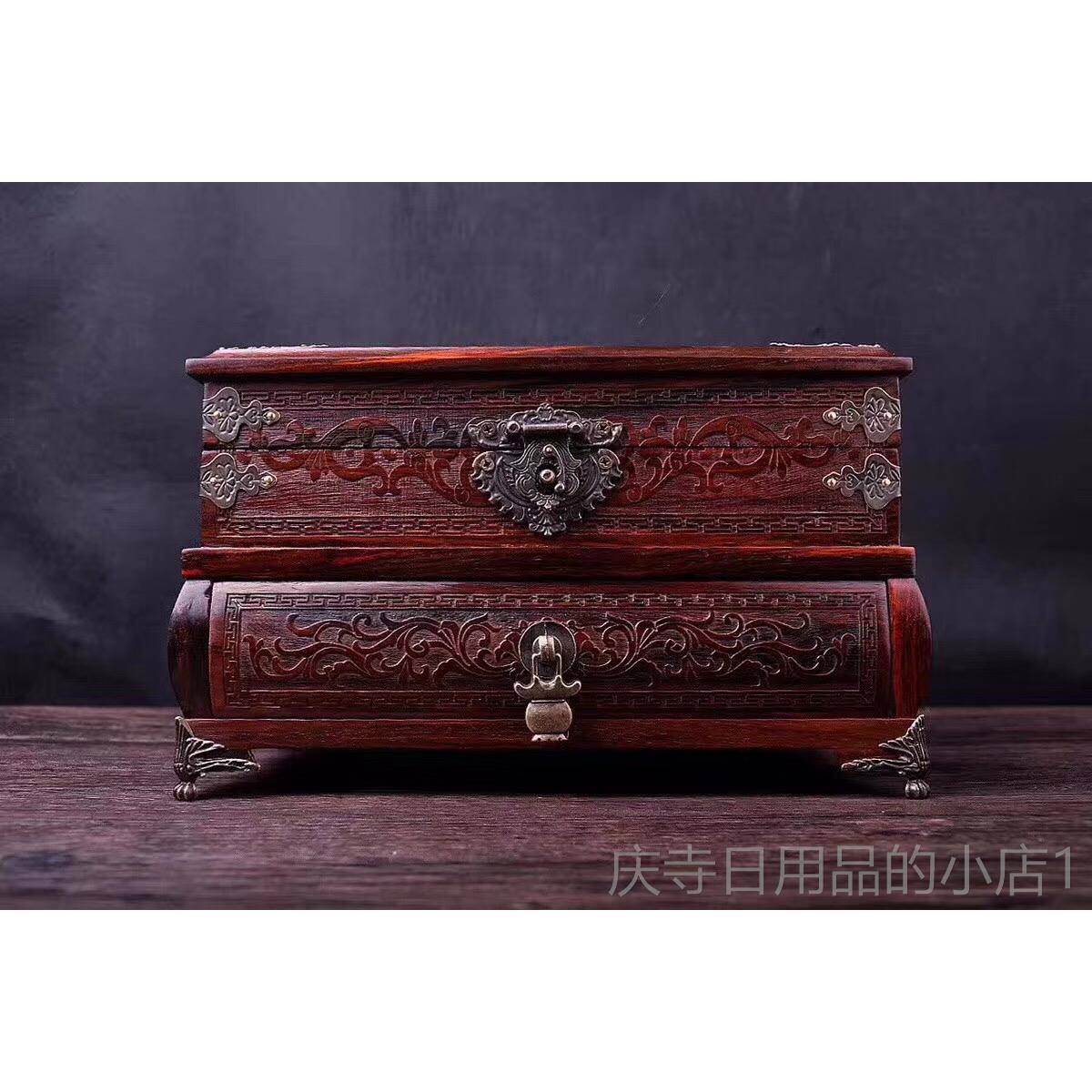 高档木质箱木红木老挝红酸枝密珠宝码手饰首饰盒化妆饰实品收纳盒