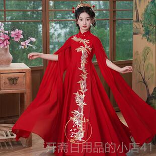 正品儿孩唱童汉代古筝表演服装典雅晚礼服主红女合团持人表演服装