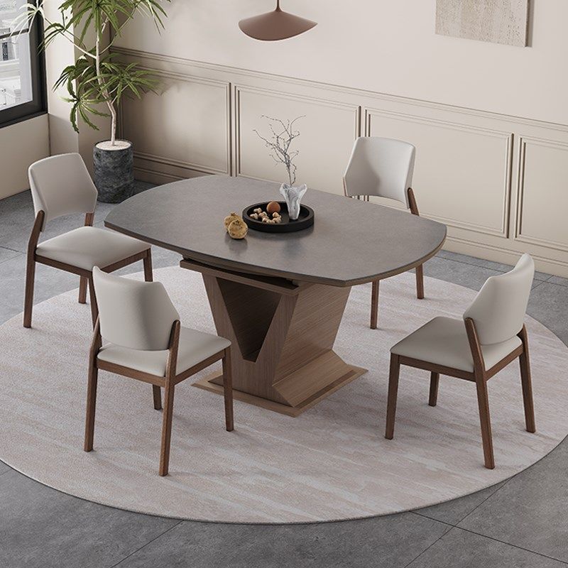 胡桃木折叠圆桌实木法式小户型岩板现代简约饭桌家用吃饭餐桌伸缩