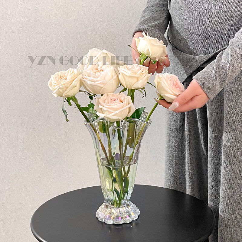 羽毛球花瓶摆件创意客厅插花玻璃透明水晶法式高级感鲜花水养玫瑰