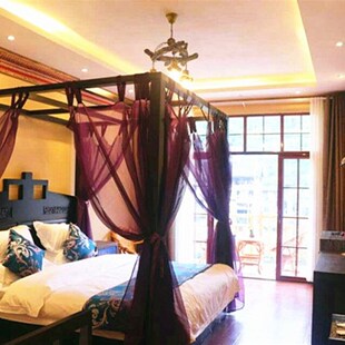 架子床四柱床幔床帘装饰帘主题酒店客栈民宿隔断帘个性定制可粘扣