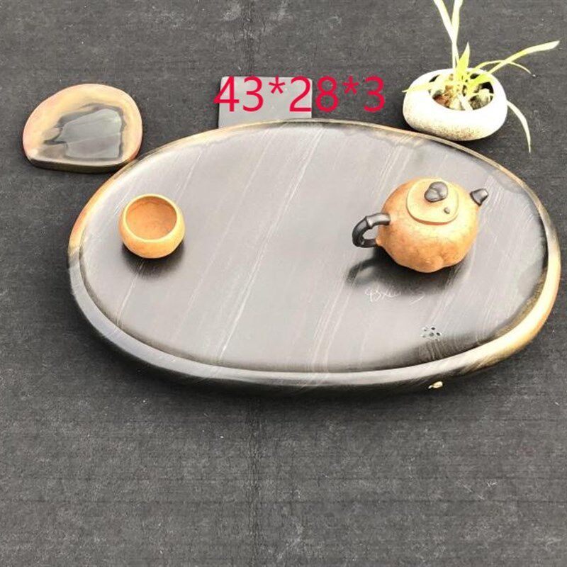 歙砚天然石材料素面实用田园风中式茶盘整块原石家用红色小型茶海