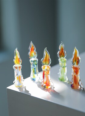 七隐 纯手工玻璃蜡烛装饰蜡烛摆件复古家居摆件车载摆件