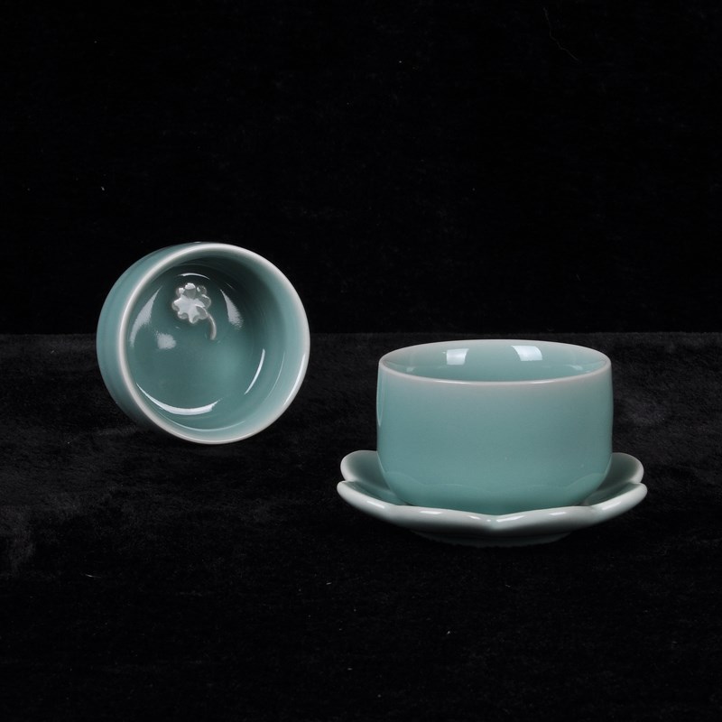 藏瓷阁青瓷茶杯陶瓷杯垫功夫茶具套装家用喝茶杯中式个人品茗杯