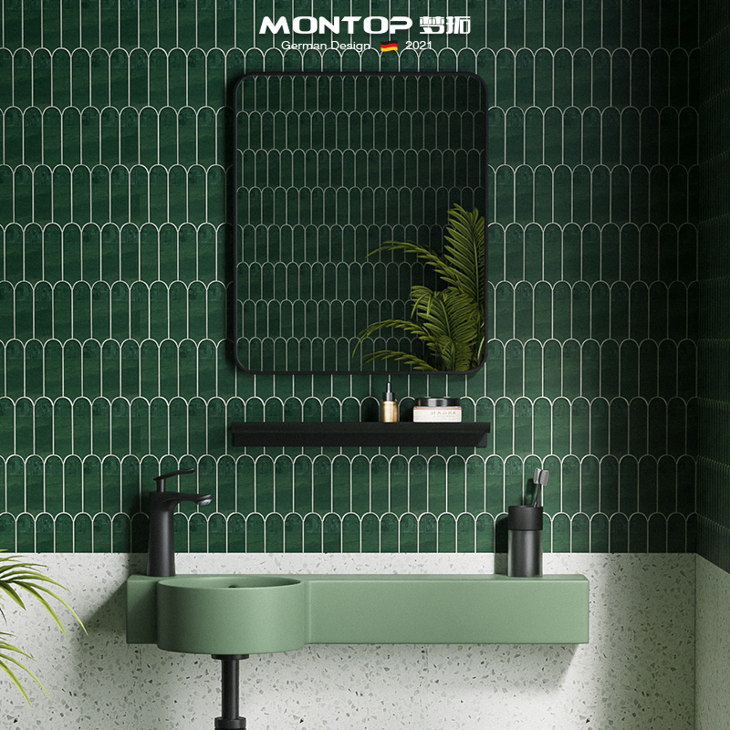 个性陶瓷挂墙洗脸盆绿色洗手盆支架挂盆阳台壁挂式小户型迷你台盆