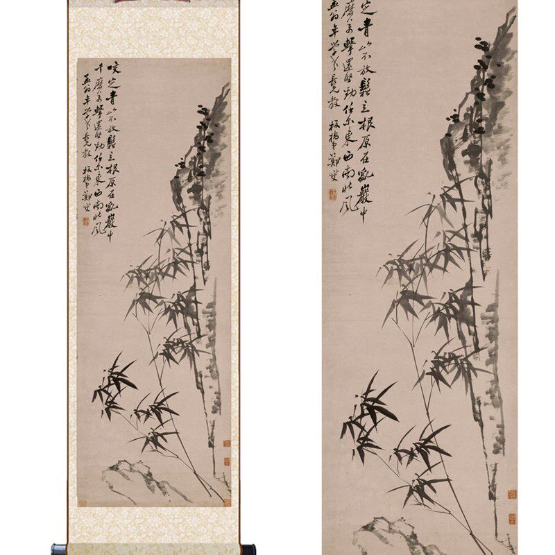 郑板桥竹子卷轴画书房客厅办公室装饰墨竹国画仿古画立轴竖版挂画