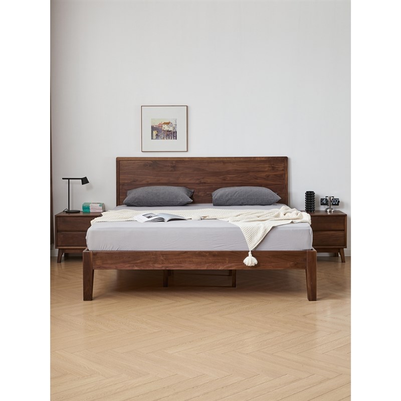 北美黑胡桃木床主卧双人实木床现代简约1.8米大床定制原木床1.5米