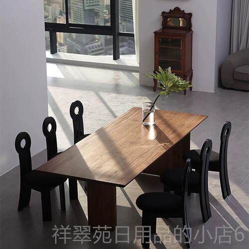 高档法式中古侘寂风餐桌原木大板书茶谈桌饭现代极简洽桌长桌实木