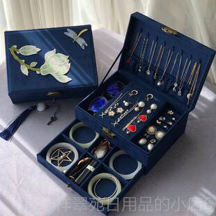 高档精致绒首饰盒炼古高档手饰耳环项收纳盒风子国风饰品布盒防氧