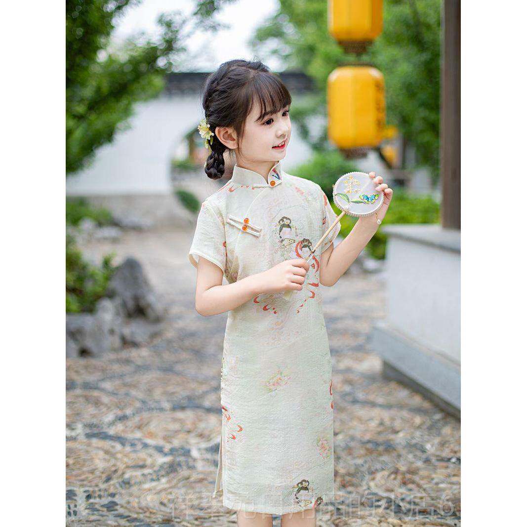 高档粉色旗袍女童民国风新中式高端洋小女孩气出演服儿改良中童国