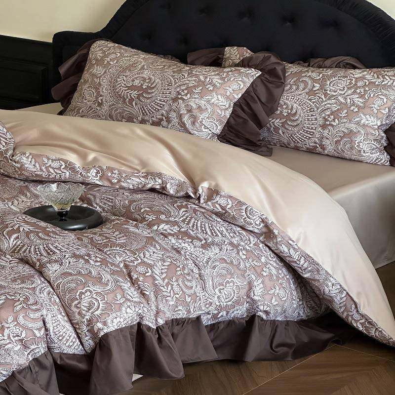 法式复古风100S全棉数码印花被套床单床盖四件套纯棉四季可用床品