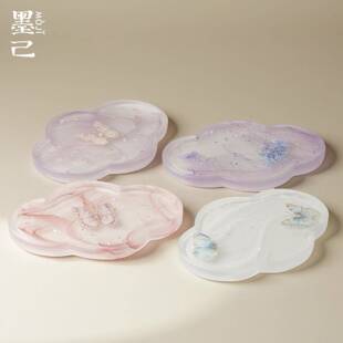 墨己玻璃海棠晕染壶承茶道配件茶壶垫干泡台托盘高颜值蝴蝶茶托