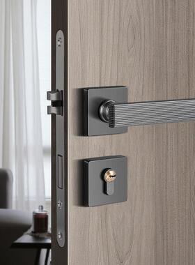 厂家直供 锌合金静音室内门锁 磁吸卧室简约铜拉丝灰色实心门把手