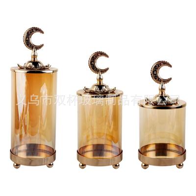 创意琥珀色月牙可悬挂式玻璃灯罩 家用装饰型糖果罐玻璃摆件