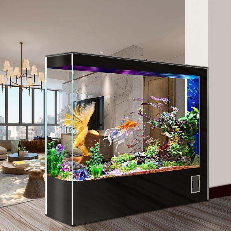 落地屏风中大型客厅家用隔断玄关卧室豪华轻奢创方形意鱼缸水族箱