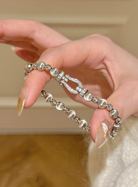 微镶满钻锆石马蹄扣爆闪拉丝串珠