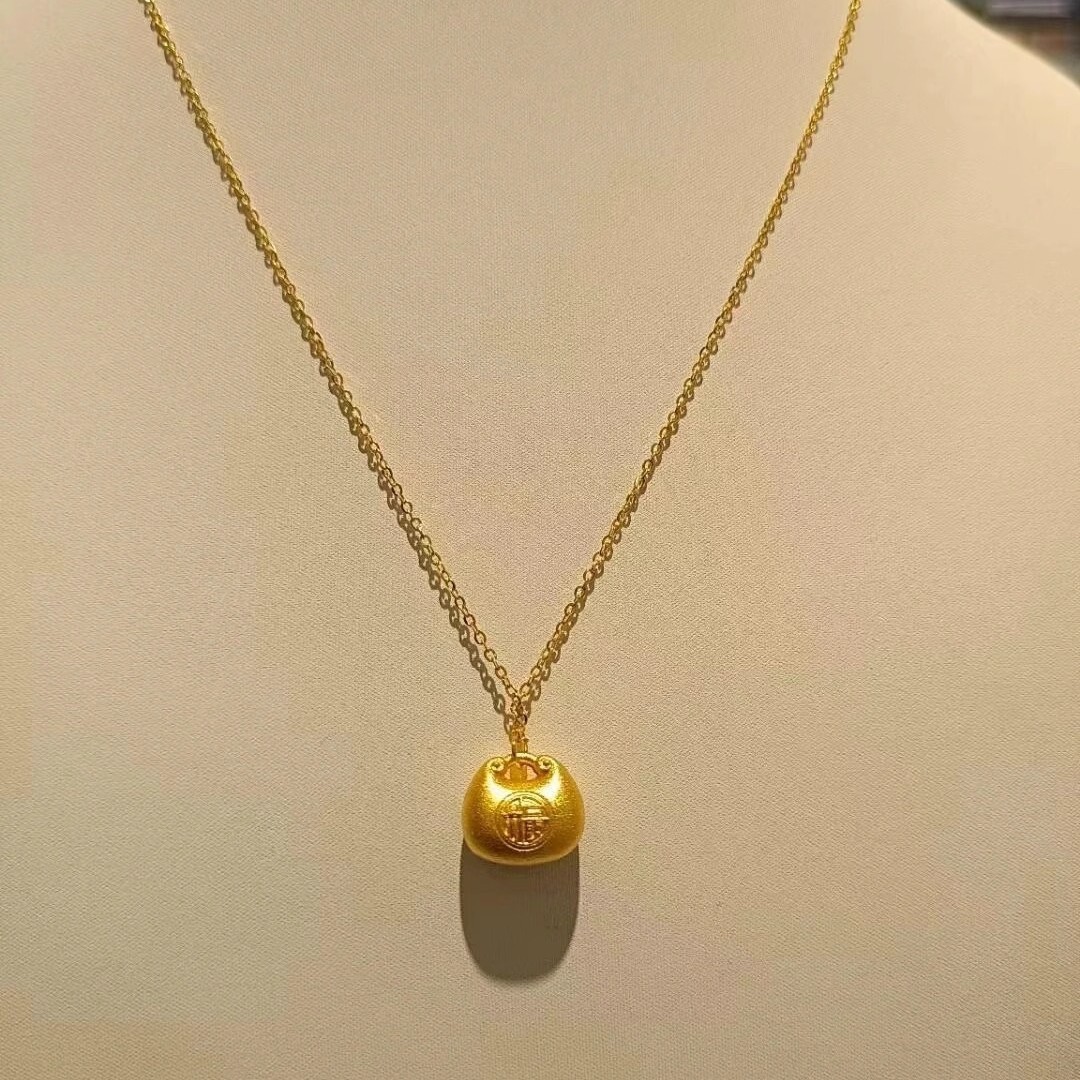 金色小胖福平安锁项链女经典款