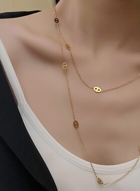 长款猪鼻子项链气质轻奢18K真金