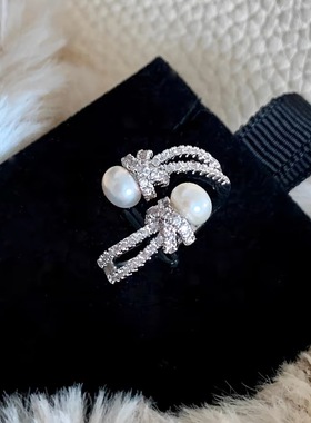 小香风精致闪钻馒头珍珠交叉双层