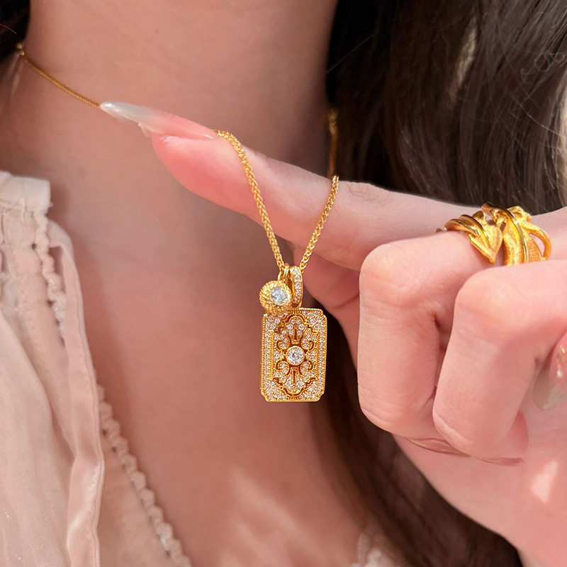 平安无事牌项链小红书爆款金发晶古法金色满钻防静电运动手环女