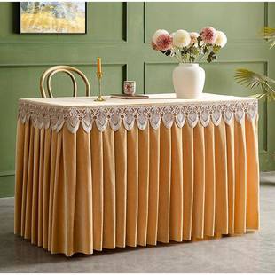 A6L定 制会议金丝绒桌布绒布桌裙长方形商务展会签到办公桌流苏布